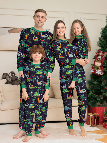 Family Matching | New printed family boys and girls dinosaur Christmas parent-child pajamas home clothes