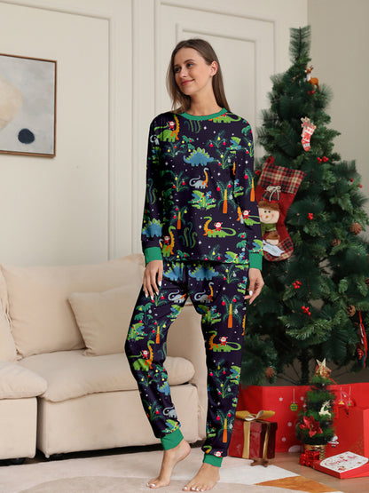 Family Matching | New printed family boys and girls dinosaur Christmas parent-child pajamas home clothes