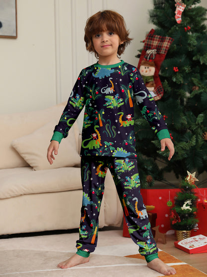 Family Matching | New printed family boys and girls dinosaur Christmas parent-child pajamas home clothes